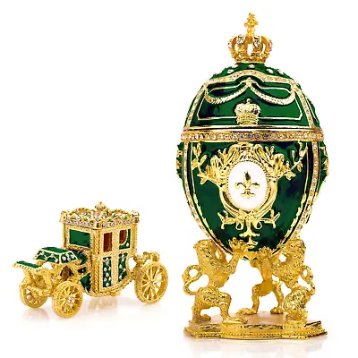 Royal Imperial Green Faberge Egg Replica: Large 6.6 Inch + Carriage By Vtry • $69.95