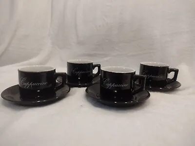 Cappuccino Cup Set Of Four With Saucers 6 Oz Dark Rich Brown  • £27.55