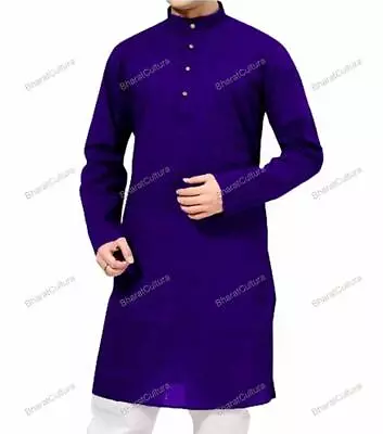 Mens Kurta Clothing Fashion Shirt Traditional Mens Long Kurta Cotton India Dress • £16.98