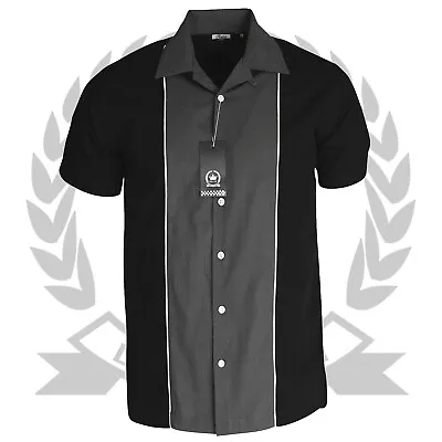 £32.99 • Buy Relco Bowling Shirt Short Sleeve Black Charcoal Grey Vintage Rockabilly Retro