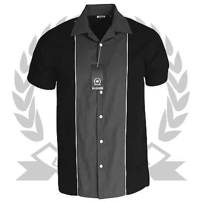 Relco Bowling Shirt Short Sleeve Black Charcoal Grey Vintage Rockabilly Retro • £34.99