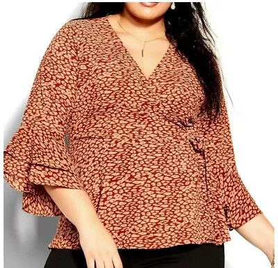 BNWT Women S Plus City Chic Copper Leopard Crossover Peplum V Wrap Top XXL 24 • $9.95