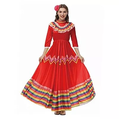 Women Mexico Costume Dress Halloween Traditional Senorita Dance X-Large Red • $55.47