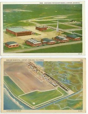 Airport Views - 1929 Cheyenne Wyoming And 1935 Oakland California • $8