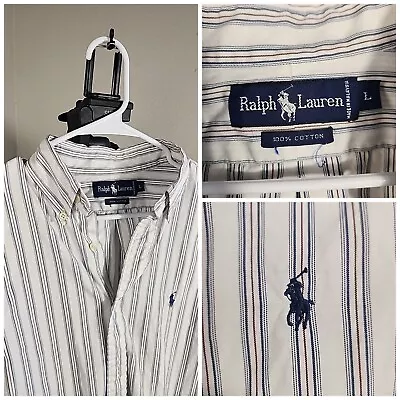 Ralph Lauren Shirt Mens Large White Long Sleeve Polo Classic Comfort Fit LG • $22.95