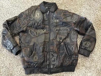 Mens Identification Black Leather Heavy Stitch Jacket 4XL Automobile Rims • $136