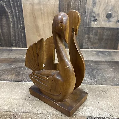 Carved Wood Napkin Holder Bird Swan Primitive Country Decor Mid Century Wood • $14.99