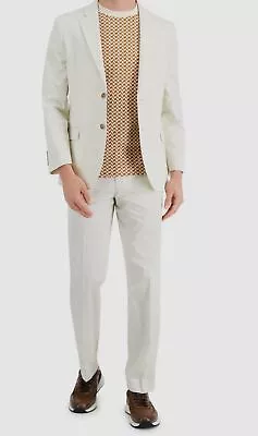 $395 Nautica Men's White Modern-Fit Cotton Stretch 2-Piece Jacket Pants Suit 54R • $126.38