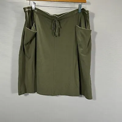 J Jill Skirt Womens XL Green Cotton Knit Pull On Elastic Tie Waist Patch Pockets • $19.99