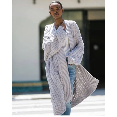 $598 • Buy I Love Mr Mittens NWT Cable-Knit Cotton Long Cardigan Sweater Gray Size OS