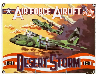 Vintage Air Force Porcelain Sign Gas Oil Navy Marines C130 Hercules Desert Storm • $109.38