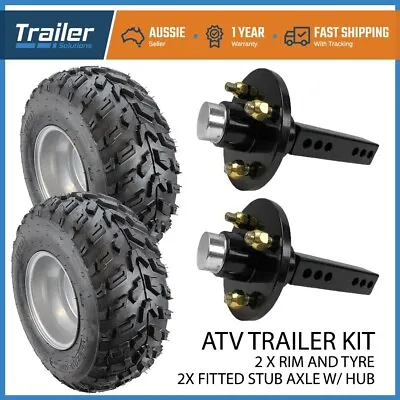 10  Atv Rim & Tyre Hub 40mm Fitted Stub Axle Kit Qwad Quad Bike Mower Trailer • $299