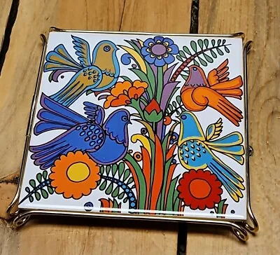 Villeroy & Boch Acapulco Tile Trivet W Brass Stand 8x8 Beautiful Piece!! • $23