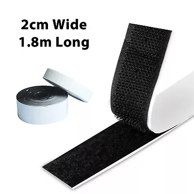 2cm X 1.8m Black Hook & Loop Tape Self Adhesive  Double Sided Sticky Strip • £2.99