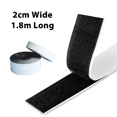 Hook & Loop Tape Self Adhesive  Double Sided Sticky Strip 2cm X 1.8m Black • £3.39