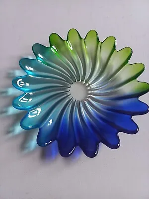 Walther Glass Liebenstern Collection Solaris Turquoise Blue Swirl DishD 26.5cm • £15.99