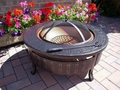 Large Round Fire Pit Garden Log Burner Outdoor Heater Metal Drink Cooler BBQ • £89.99