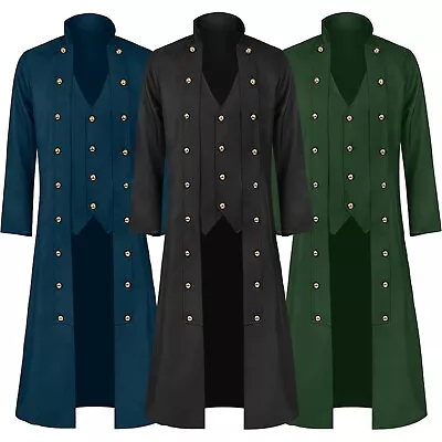 Mens Vintage Medieval Steampunk Long Sleeve Standing Neck Three Breasted Jacket • $51.15