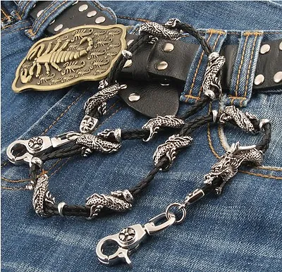 Dragon Pendant Synthetic Leather Biker  Key Jean Wallet Chain (27 ) Black CS44 • $34.99