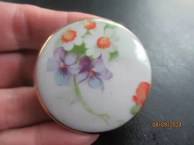 Round Painted Flower Porcelain Brooch Vintage • $9.99