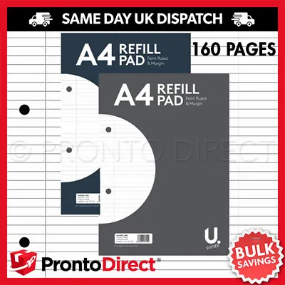 A4 Lined Ruled Paper Refill Pad 160 Page Notepad Note Notebook 54gsm Sidebound • £2.79