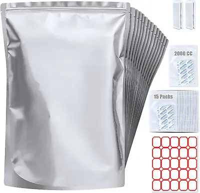 15 Pack 5 Gallon Mylar Bags With Oxygen Absorbers - 10.5 Mil Mylar Bags For Food • $38.71