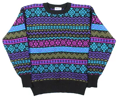 Vintage Meister 100% Wool Multicolor Crewneck Ski Sweater Mens Medium 80s-90s • $34.99