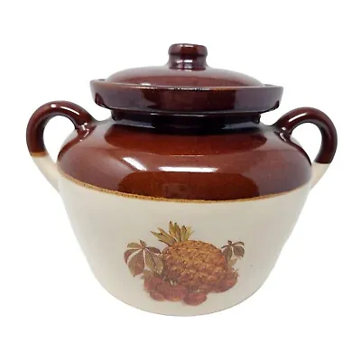 Vintage McCoy Soup Bean Pot With Lid Brown Cream Pineapple Strawberry 342 • $24