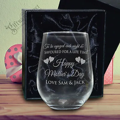 Engraved Mothers Day Stemless 500ml Wine Glass Personalised Gift Box Present Nan • $26.99