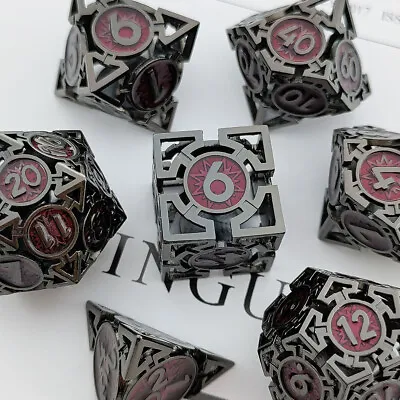 7Pcs Hollow Metal Dice Set Polyhedral For DND Role Playing Game-Black Nickel Red • $19.56