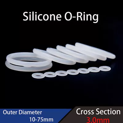 White Silicone O-Rings 10-100mm OD 3.0mm Cross Section Rubber Sealing Ring • £1.52