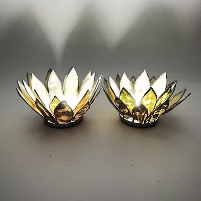 Z Gallerie Lotus Flower Shell Zebra Tea Light Votive Candle Holders Pair Set • $22.50