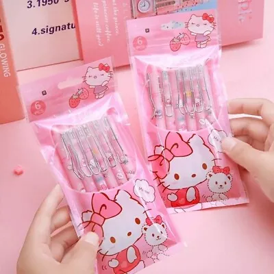 Hello Kitty Gel Pens Pack Of 6 Black Ink Kawaii Stationery Sanrio Character • £6.99