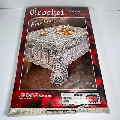 Vintage Crochet Table Cloth Deluxe Vinyl Oblong 60 X102  Fine Lace JS-923 NOS • $19.99