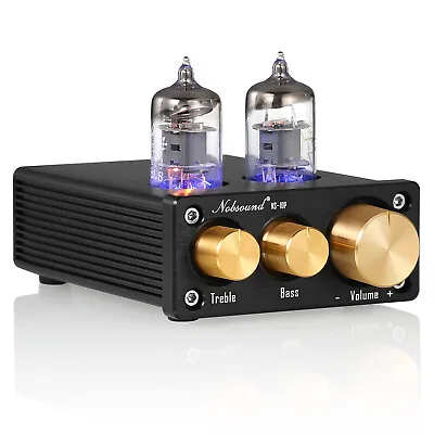 Nobsound NS-10P Mini Valve Tube Preamp HiFi Treble & Bass Control Pre-amplifier • £39.99