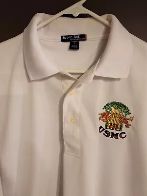 USMC United States Marine Corps Mens White Polo Shirt L Division Jump Wing Logos • $14.95