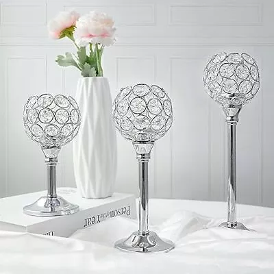 Crystal Metal Tealight Candlestick Bling Bowl Candelabras Tall Crystal Votive... • $31.44