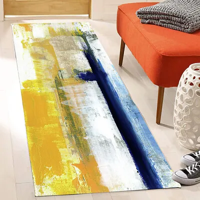 2x6 Yellow Blue Modern Abstract Runner Rug Kitchen Hallway Laundry Floor Carpet • $39.89