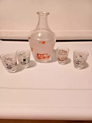 Shot Glasses And Decanter Classic Cars 5-Piece Set From France Vintage • $39.97