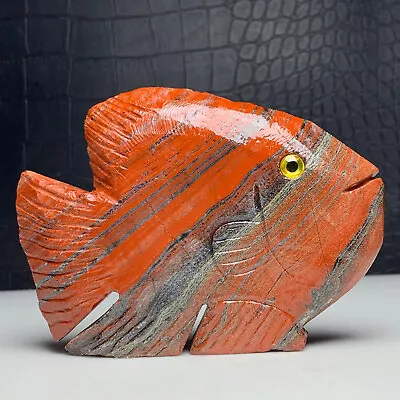 Natural Crystal Mineral Specimen.Red Jasper. Hand-carved Fish.Sculpture.Gift.QK • $12.50