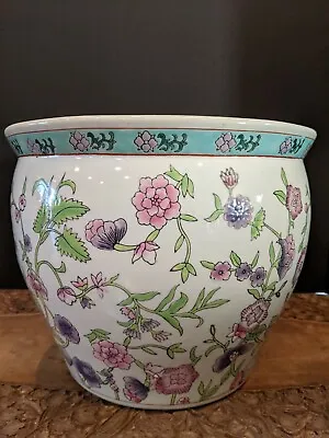 Vintage Chinese Large Pink Bowl Planter Jardiniere Pot Flowers Gold Fish Koi  • $276.25