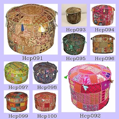 Vintage Assorted Patch Work Pouf Ottoman Cover Footstool Ethnic Room Decor • $45.10