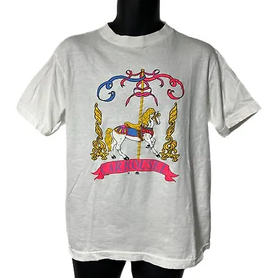 Vintage Neon Carrousel Merry Go Round Horse Tee Shirt Medium • $21.24