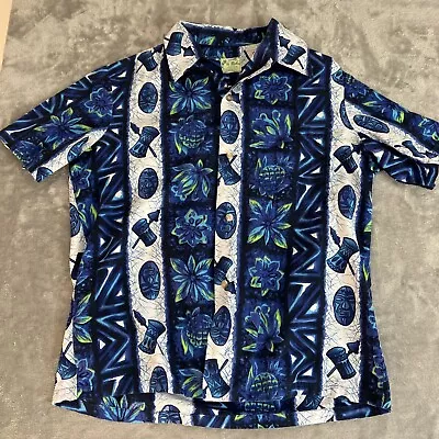 Vintage Ui-Maikai Hawaiian Shirt Men’s Large Blue Floral Pineapple Tribal • $34.99