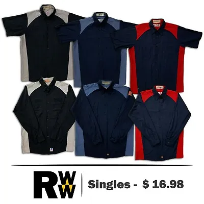 Red Kap Auto Mechanic Technician Two Tone Shirts MotorSport Work Uniform #A • $16.98