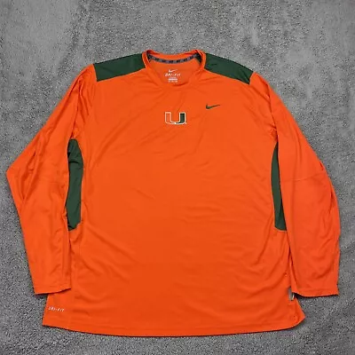 Nike Miami Hurricanes Shirt XXL 2XL Warm Up Shirt Team Long Sleeve Orange Swoosh • $32.87