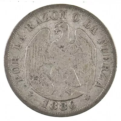 Roughly The Size Of A Quarter 1880 Chile 20 Centimos World Silver Coin *187 • $5.95