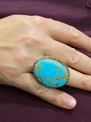 Mens Handmade Ring  Big Oval Turquoise Ring  Large Turquoise Ring • $125