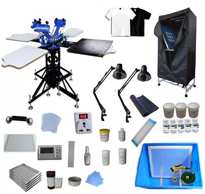 TECHTONGDA Silk Screen Printing Kit 3 Color 4 Station T-shirt Printing Press New • $1537.84