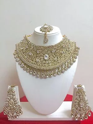 Indian Bollywood Style Fashion Gold Plated Bridal Jewelry Necklace Set • $38.99